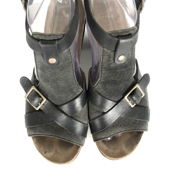 DANSKO Dominique T-Strap Suede Leather Heel Sandals Size EU 39 US 8.5-9 Black - Picture 5 of 11